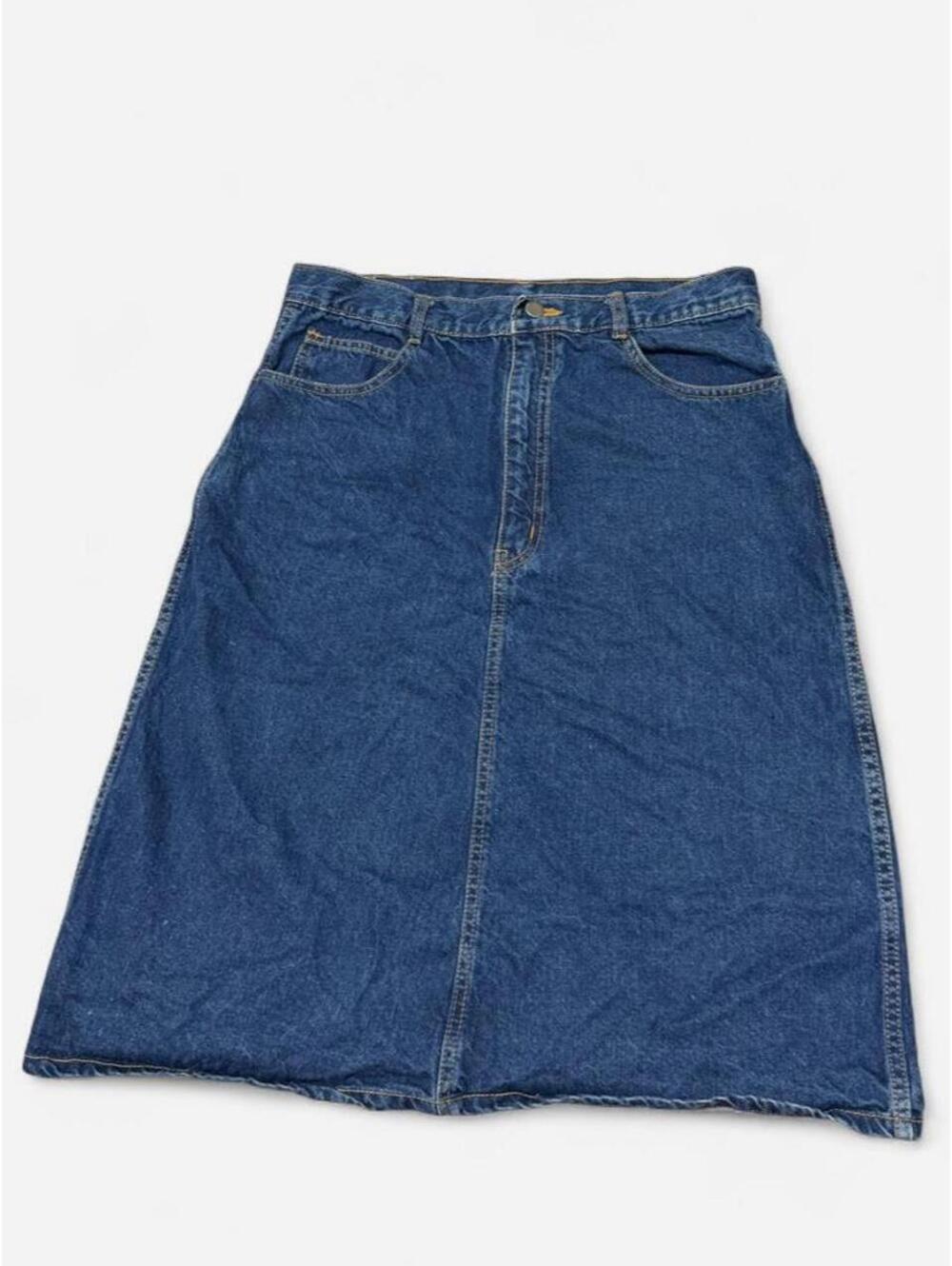 Vintage 90s Carolina Bay Denim Midi Skirt A-Line Blue Jean Skirt Size 32